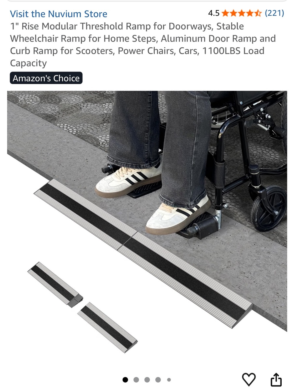 Aluminum 1" Threshold Ramp with Anti-Slip Strip